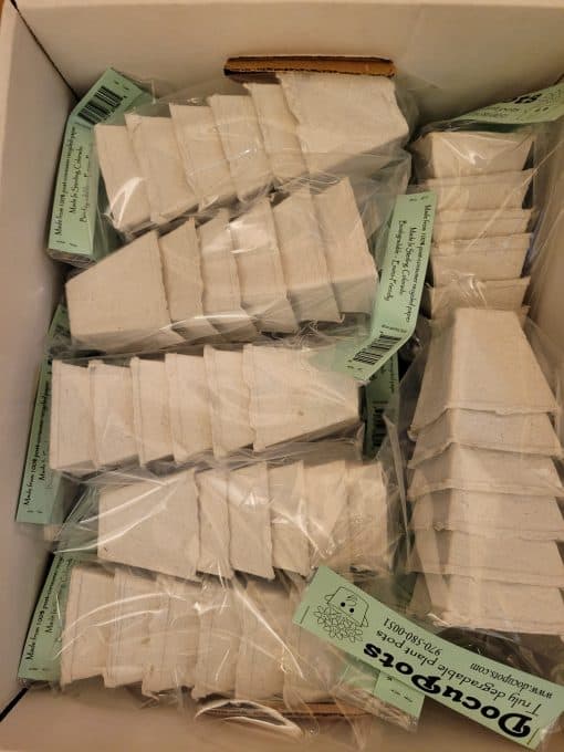 120 Docupots seedling cups in a shipping container.
